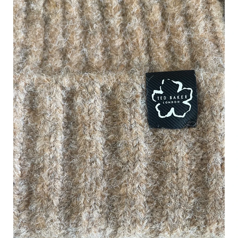 TED BAKER Women's Heather Brown Wool Blend Brite Knit Winter Hat & Glove Set NWT